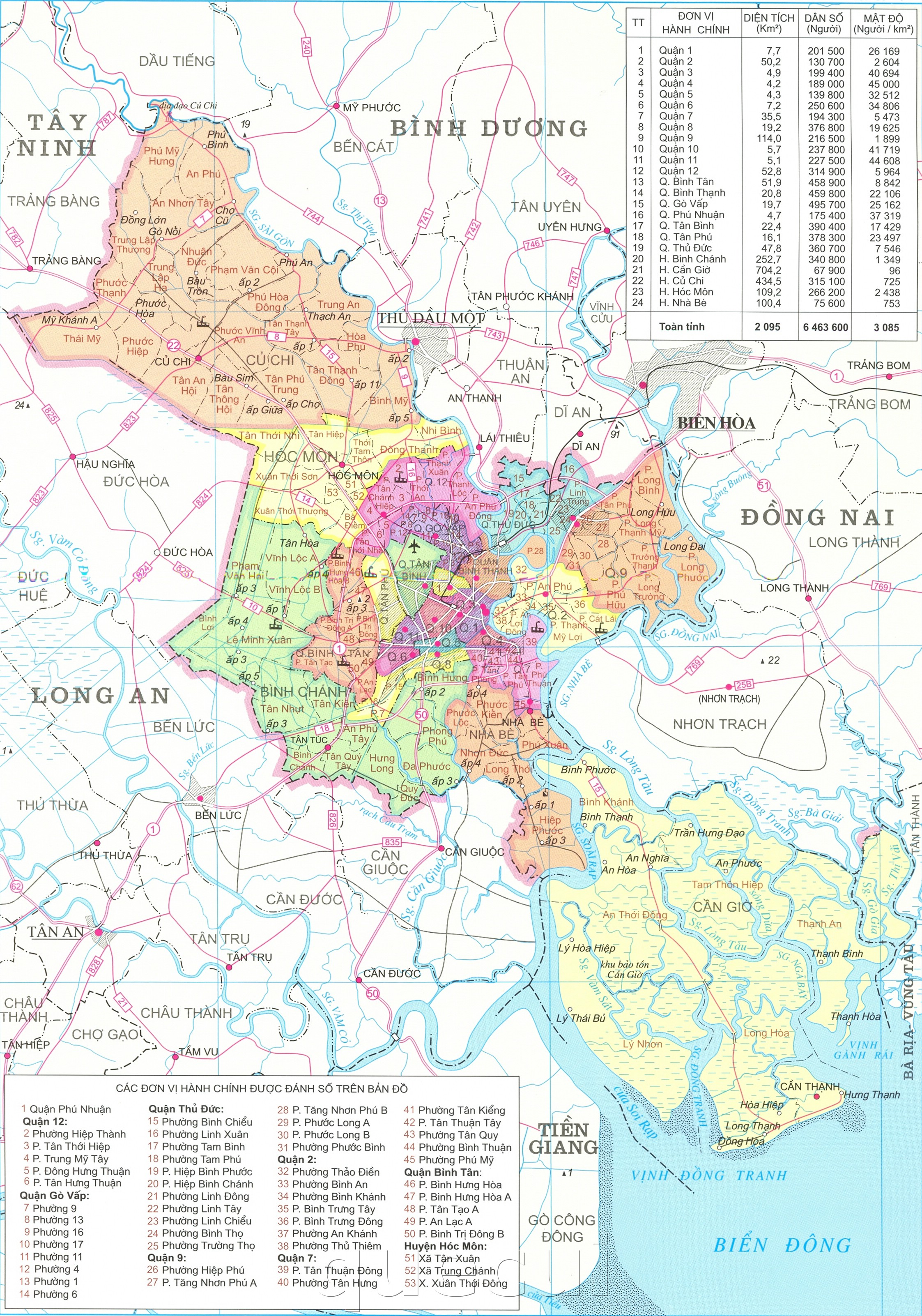 Sơ đồ các quận của thành phố Hồ Chí Minh năm 2020