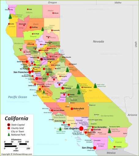 Bản đồ bang California của Hoa Kỳ năm 2022