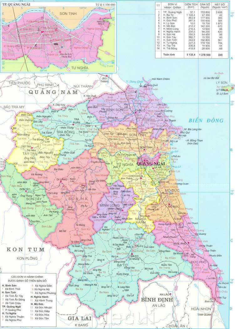 Bản đồ hành chính tỉnh Quảng Ngãi năm 2022