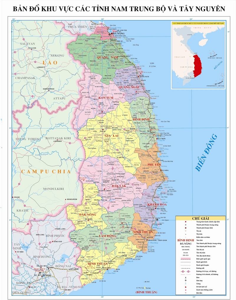 Bản đồ Nam Trung Bộ và Tȃy Nguyên