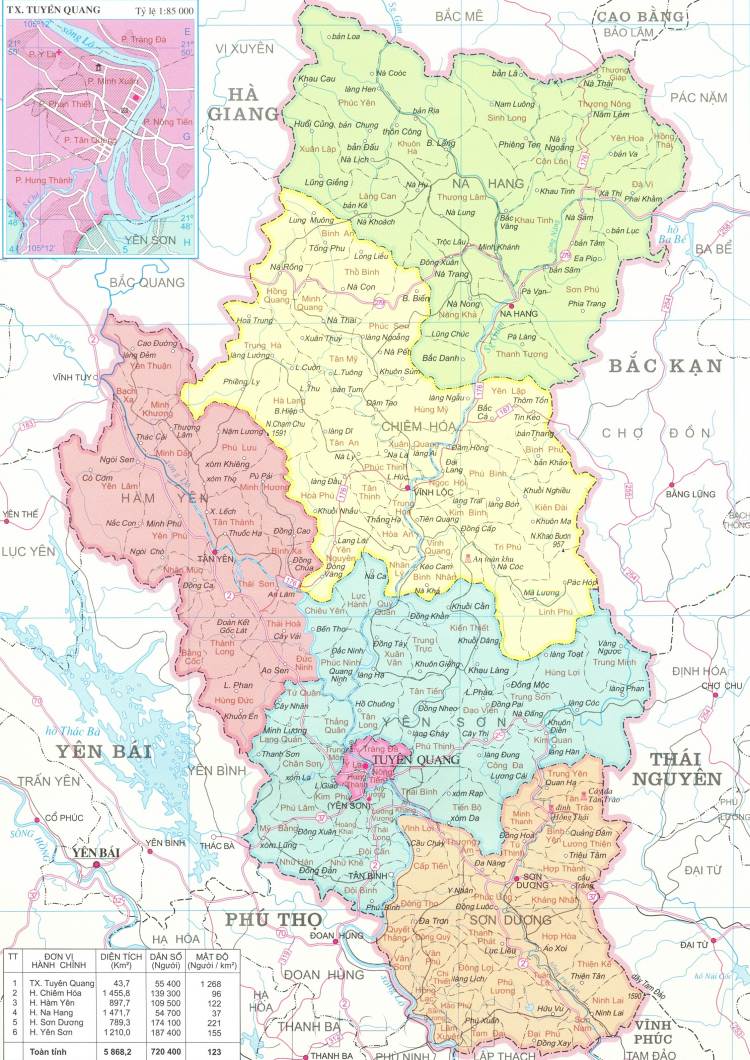 Bản đồ hành chính tỉnh Tuyên Quang khổ lớn năm 2022