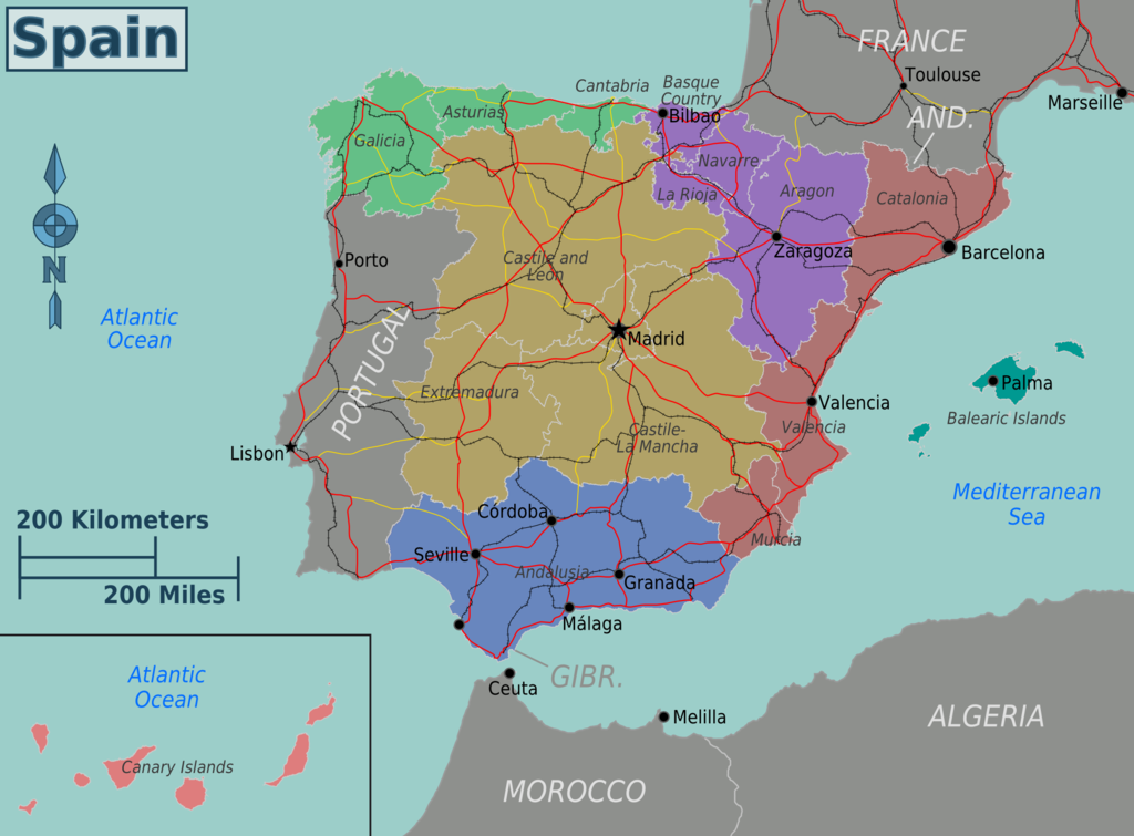 Bản đồ các vùng của đất nước Tây Ban Nha