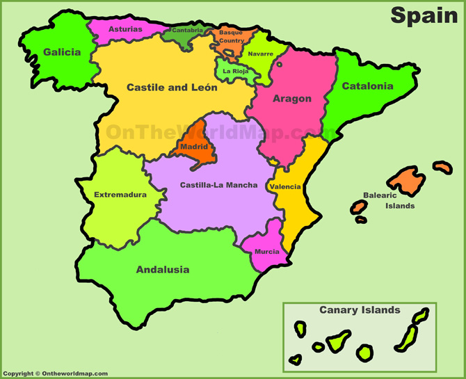 Bản đồ các tỉnh của đất nước Tây Ban Nha
