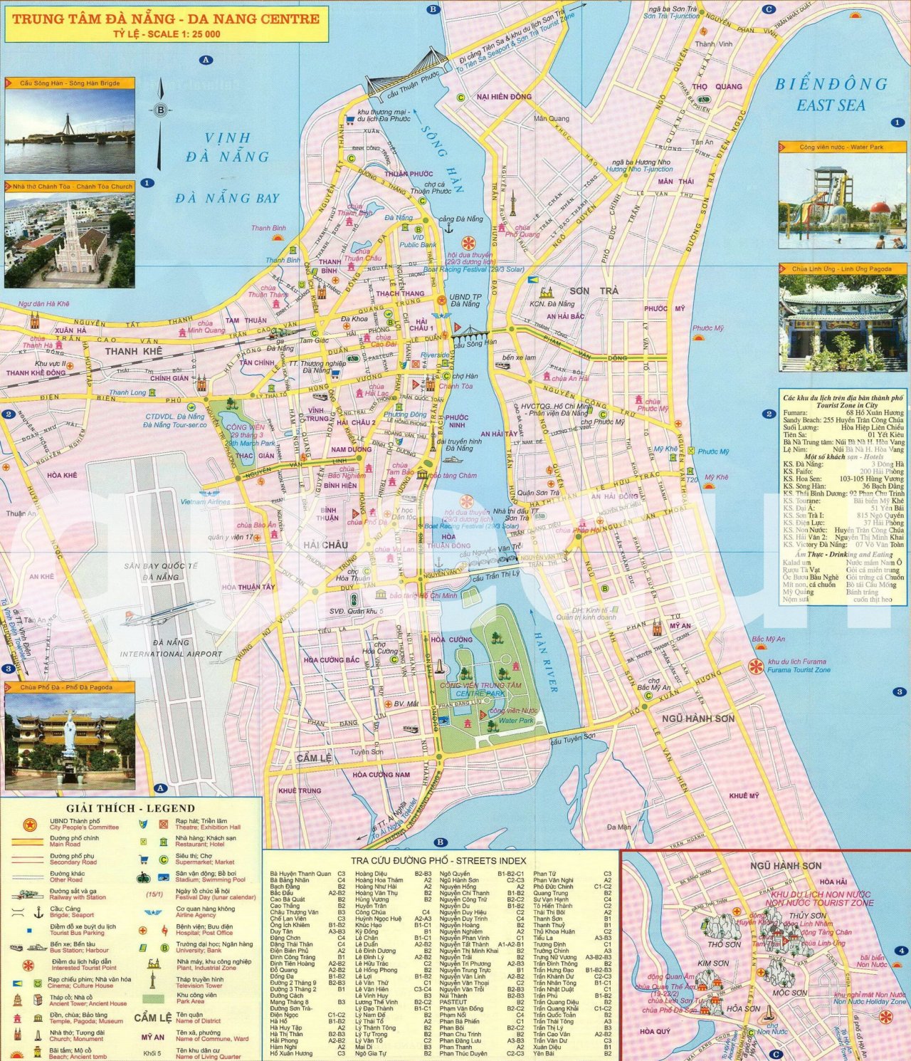 Bản đồ chú thích các địa điểm du lịch và các tuyến đường tại Đà Nẵng