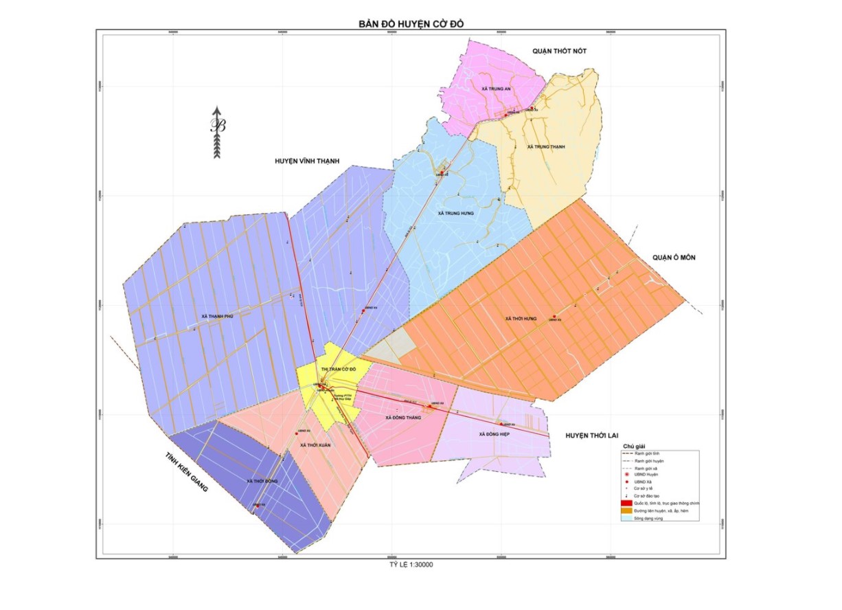 Bản đồ huyện Cờ Đỏ khổ lớn năm 2021