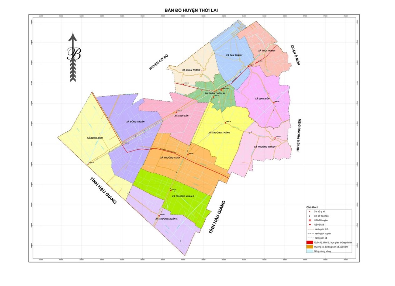 Bản đồ hành chính huyện Thới Lai khổ lớn năm 2021