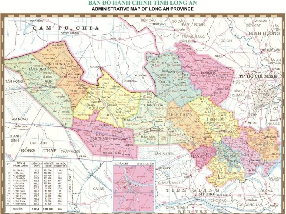 Bản đồ hành chính Long An các Quận, Huyện cập nhật năm 2020