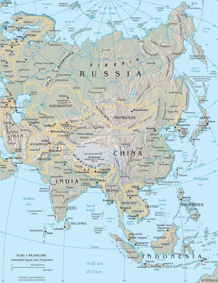 Bản đồ các nước Châu Á khổ lớn năm 2021