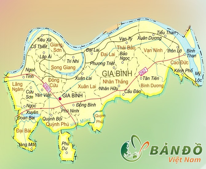 Bản đồ hành chính 01 thi xã và các xã tại huyện Gia Bình