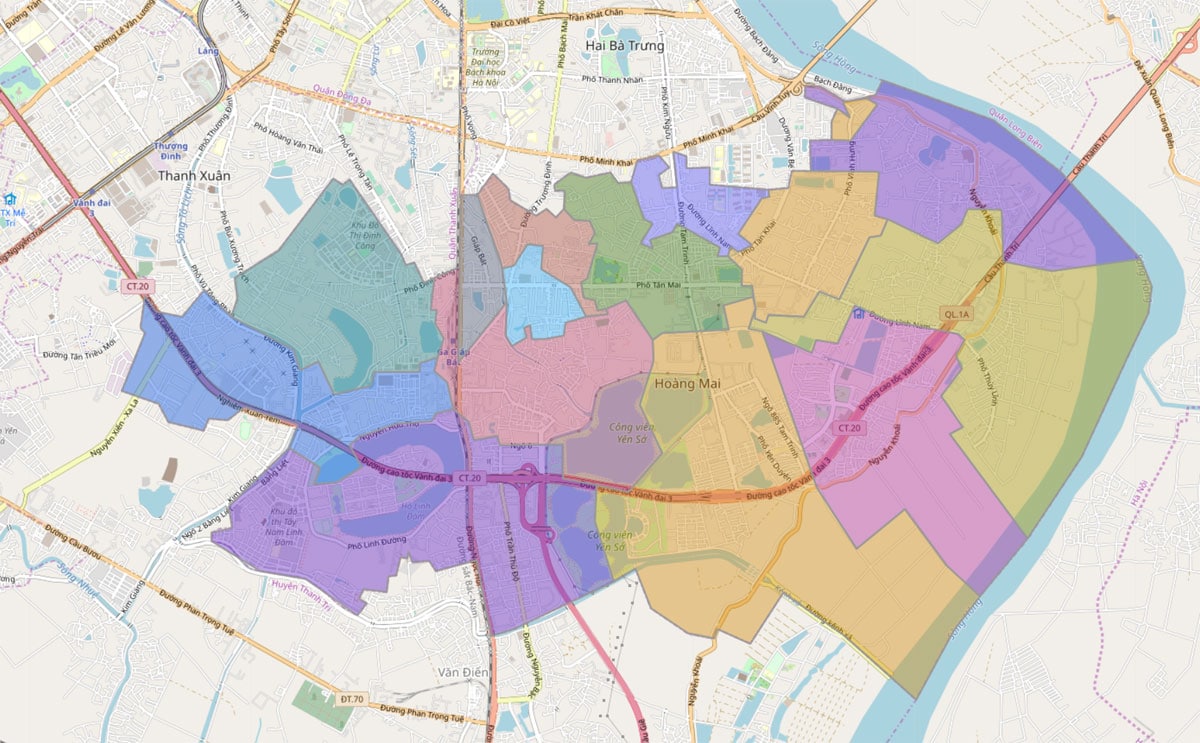 Bản đồ hành chính Quận Hoàng Mai năm 2021