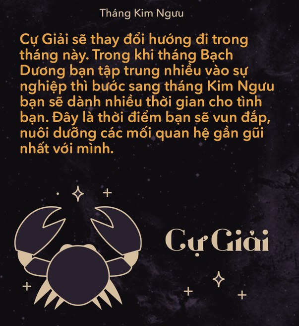 Tháng Kim Ngưu bắt đầu từ ngày 20/4 đến hết 20/05, dự đoán Cử Giải sẽ như thế nào?