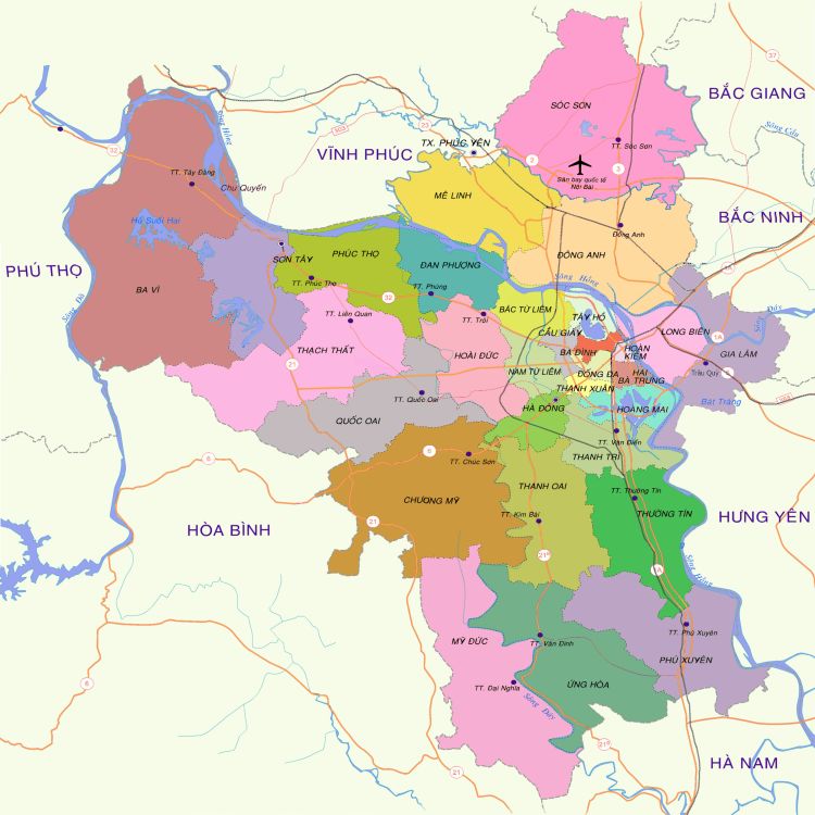 Bản đồ các Phường tại Hà Nội 