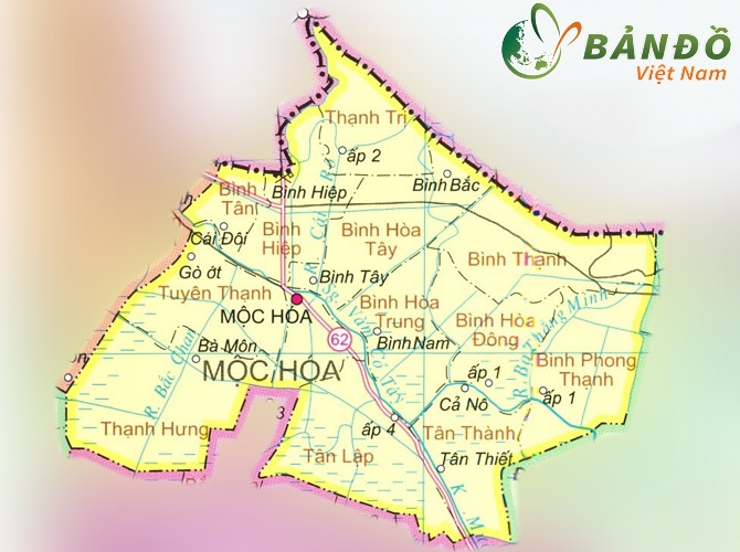 Bản đồ hành chính các xã tại huyện Mộc Hóa