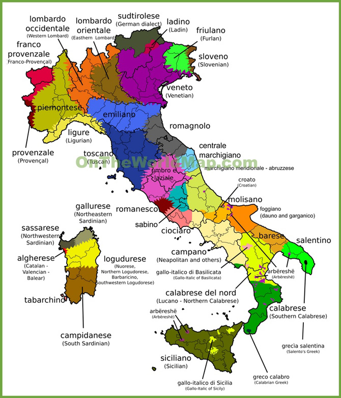 Bản đồ các tỉnh tại đất nước Ý