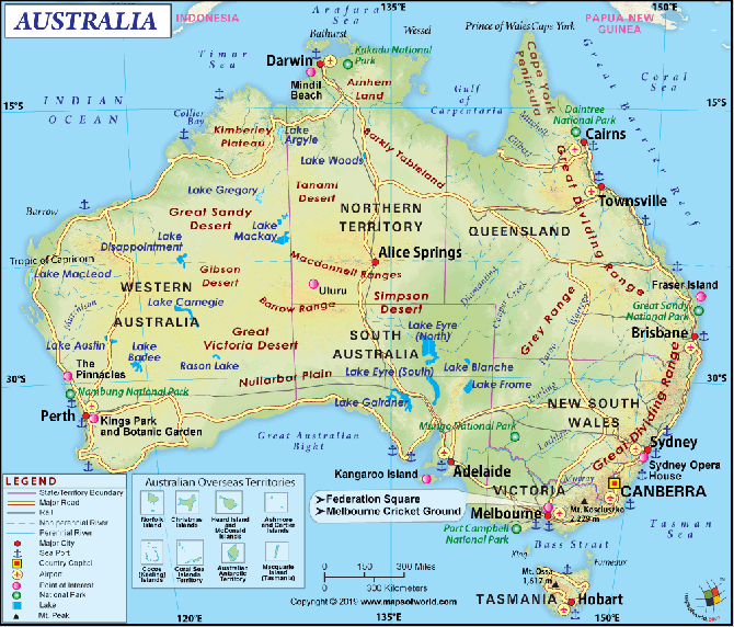 Bản đồ nước Úc và hệ thống giao thông kết nối