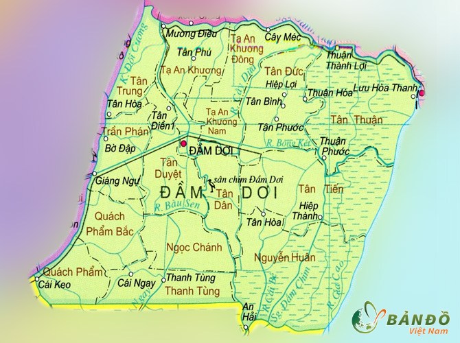 Bản đồ hành chính huyện Đầm Dơi    
