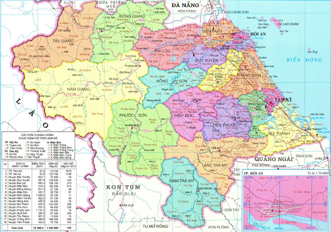Bản đồ hành chính tỉnh Quảng Nam khổ lớn năm 2022