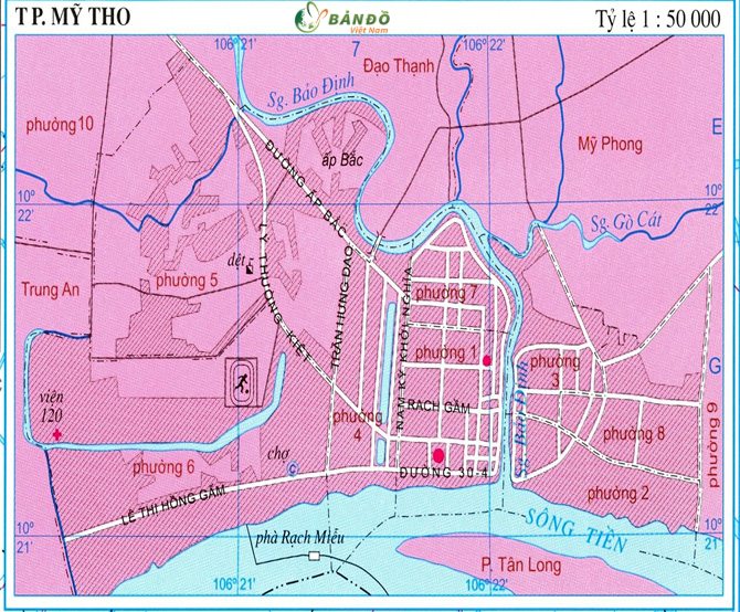 Bản đồ hành chính Thành phố Mỹ Tho