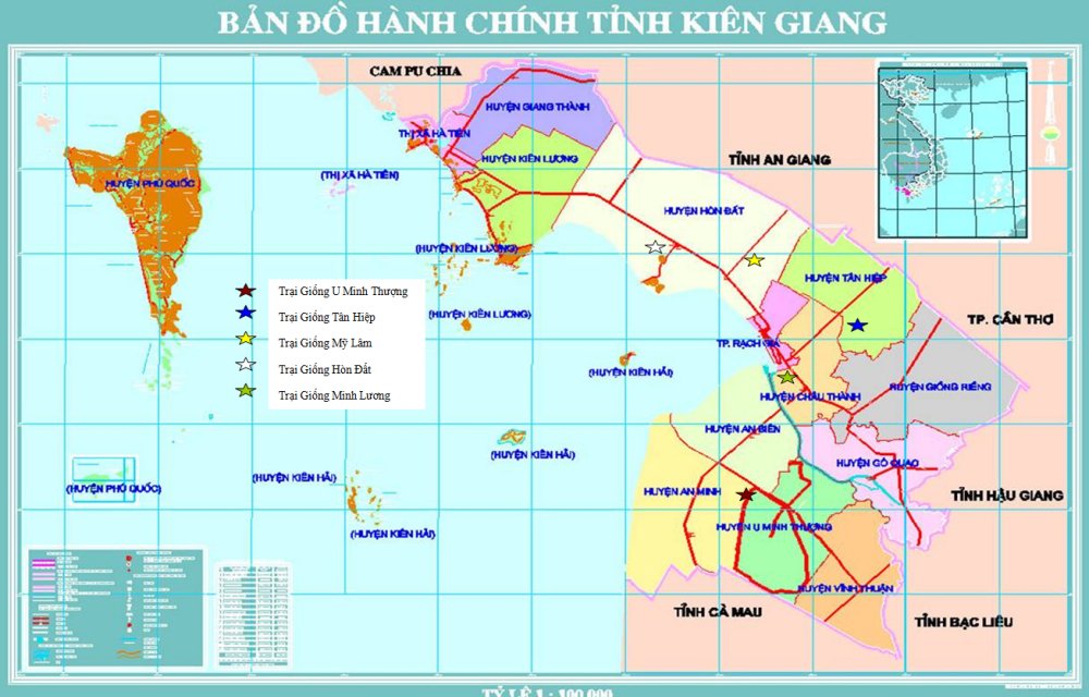 Bản đồ hành chính tỉnh Kiên Giang khổ lớn năm 2022