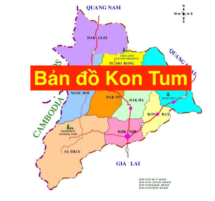 Bản đồ hành chính tỉnh Kon Tum khổ lớn năm 2022 - Invert.vn