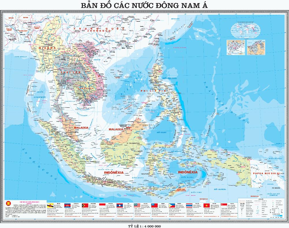 Bản đồ các nước Đông Nam Á khổ lớn mới nhất năm 2022