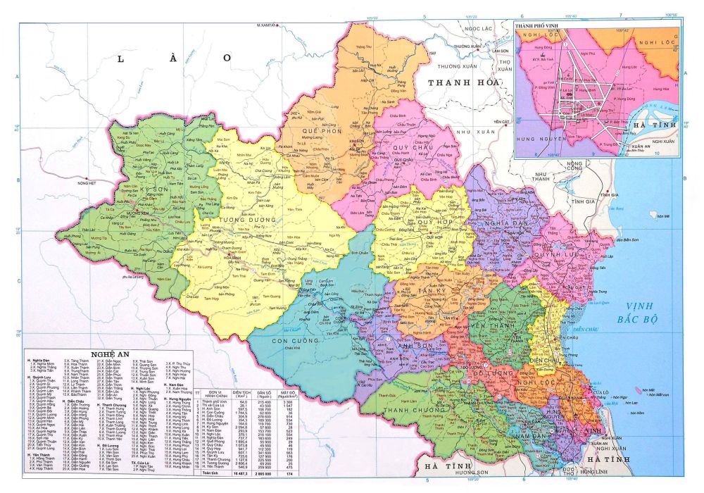 Bản đồ Hành chính tỉnh Nghệ An khổ lớn năm 2022
