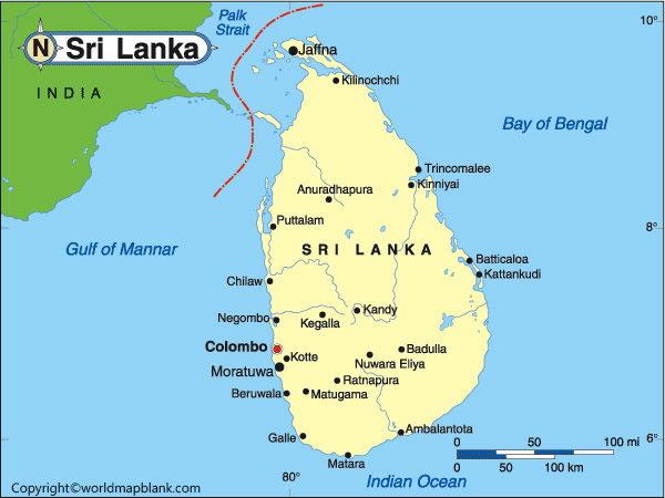 Labeled Sri Lanka Map 