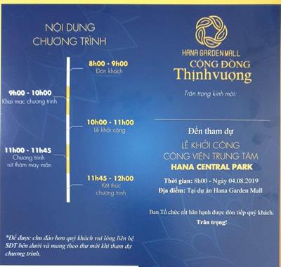 Bảng giá dự án Hana Garden Mall chính thức công bố bởi CĐT