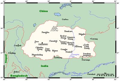 Bản đồ đất nước Bhutan (Bhutan Map) Khổ lớn, Phóng to 2024