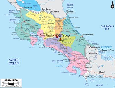 Bản đồ đất nước Costa Rica (Costa Rica Map) Khổ lớn, Phóng to 2024