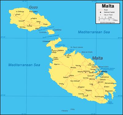 Bản đồ hành chính đất nước Malta (Malta Map) phóng to năm 2023