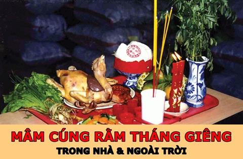 Mâm cúng rằm tháng giêng ngoài trời, trong nhà đơn giản 2024