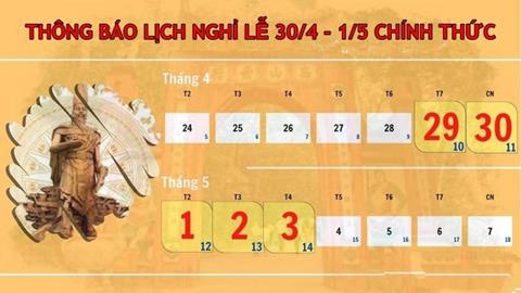 Thông báo lịch nghỉ lễ 30/4 -1/5 năm 2023 chính thức