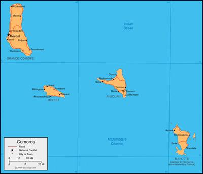 Bản đồ đất nước Comoros (Comoros Map) Khổ lớn, Phóng to 2024