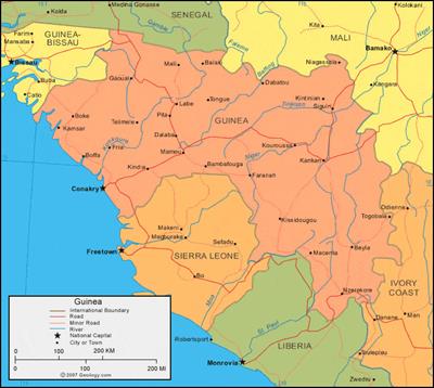 Bản đồ hành chính đất nước Guinea Xích Đạo (Guinea Map) phóng to năm 2023