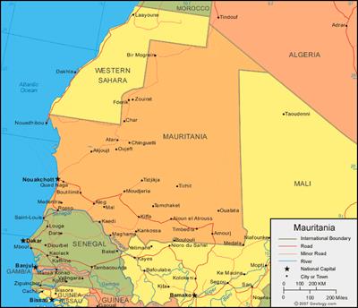 Bản đồ hành chính đất nước Mauritanie (Mauritania Map) phóng to năm 2023