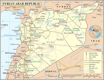 Bản đồ hành chính đất nước Ả Rập Syria (Syria Map) phóng to năm 2023