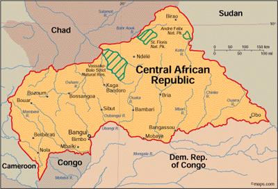 Bản đồ Cộng hòa Trung Phi (Central African Republic) phóng to năm 2023