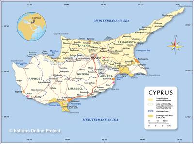 Bản đồ hành chính đất nước Síp (Cyprus) Map) phóng to năm 2022