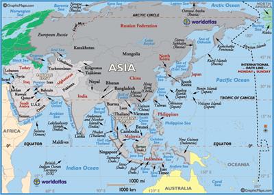 แผนที่รูปแบบขนาดใหญ่ของประเทศในเอเชีย พ.ศ. 2565