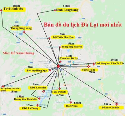 Khoảng cách giữa các Phường, xã ở Thành phố Đà Lạt chính xác (2024)