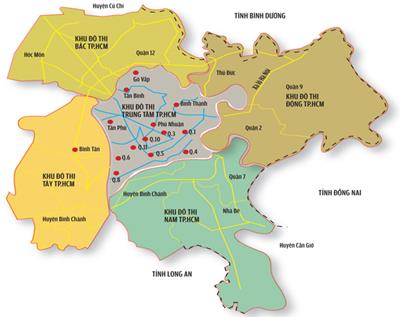 ระยะทางระหว่างอำเภอในนครโฮจิมินห์ ในปี พ.ศ. 2566