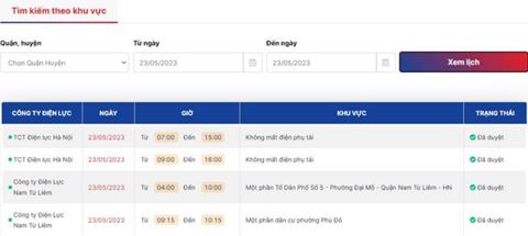 Lịch cắt điện tại TP Hà Nội ngày hôm nay 23/5/2023