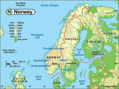 Bản đồ hành chính đất nước Na Uy (Norway Map) phóng to năm 2023