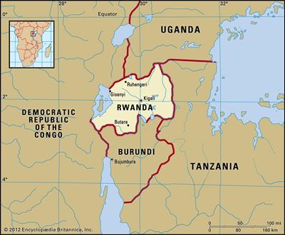 Bản đồ đất nước Cộng hòa Rwanda (Rwanda Map) phóng to năm 2023