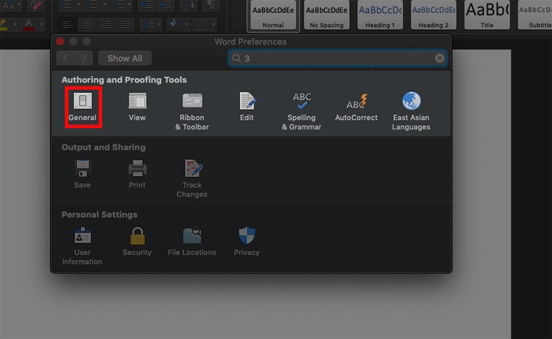 Hộp thoại Word Preferences hiện ra > Ở phần Authoring and Proofing Tools chọn General. Tại Hộp thoại Word Preferences > Ở phần Authoring and Proofing Tools chọn General.