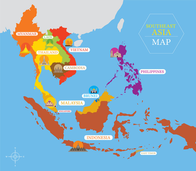 Vị trí địa lý của đất nước Myanmar ở trên bản đồ Đông Nam Á