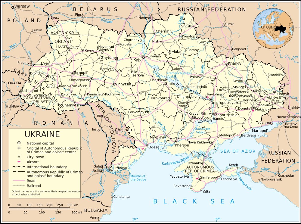 Bản đồ hành chính đất nước Ukraina (Ukraina Map) phóng to năm 2023