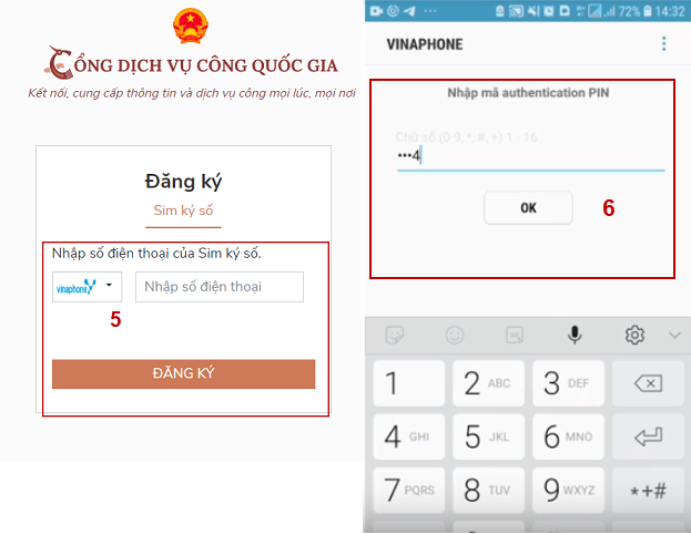 Hướng dẫn Bước 2 và 3 Đăng ký tài khoản bằng Sim ký số