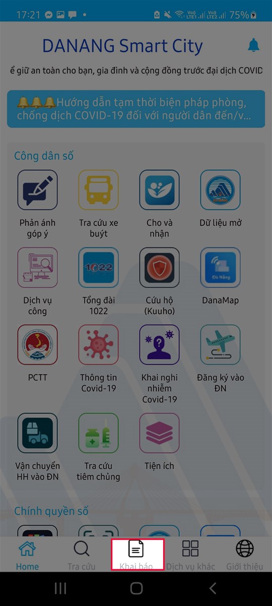 Truy cập vào ứng dụng và chọn Truy cập vào ứng dụng và chọn "Tờ khai"